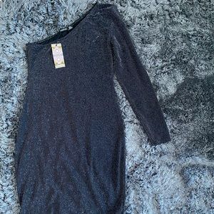 Shimmery one shoulder long sleeve dress